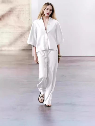 Damen elegantes Blusen und Hose Ensemble aus atmungsaktivem Stoff R&B