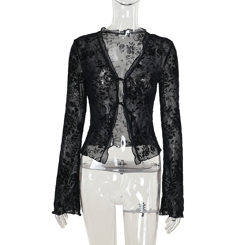 Damen Transparente Spitzenjacke mit floralen Mustern R&B
