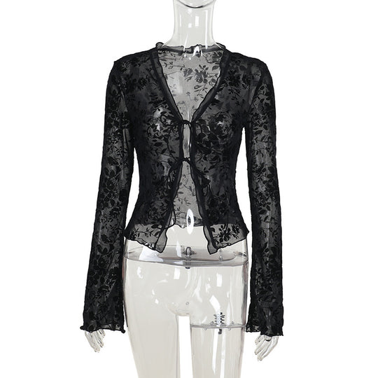 Damen Transparente Spitzenjacke mit floralen Mustern R&B