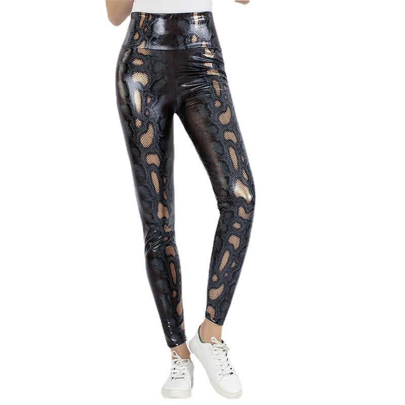 Damen Leggings im edlen Schlangenmuster mit hohem Bund R&B