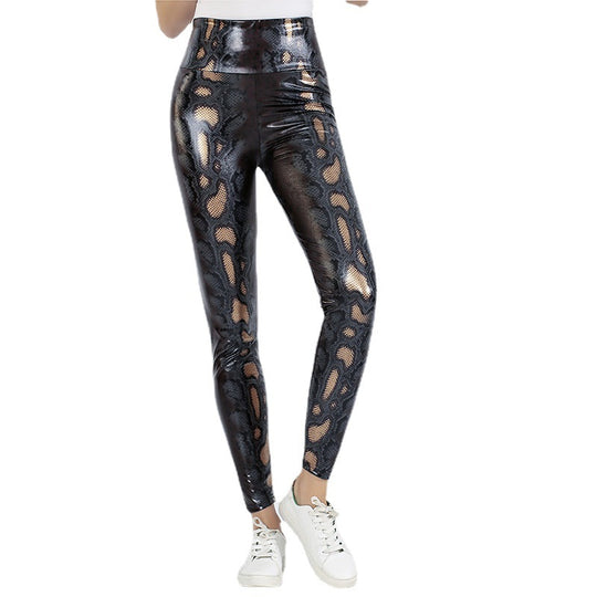 Damen Leggings im edlen Schlangenmuster mit hohem Bund R&B