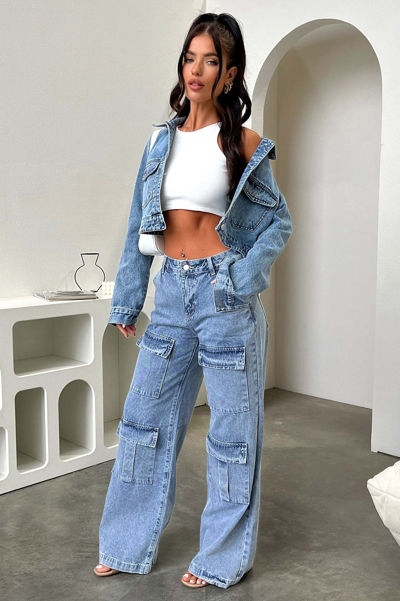 Damen Cargo-Jeans im modernen Schnitt mit praktischen Taschen R&B