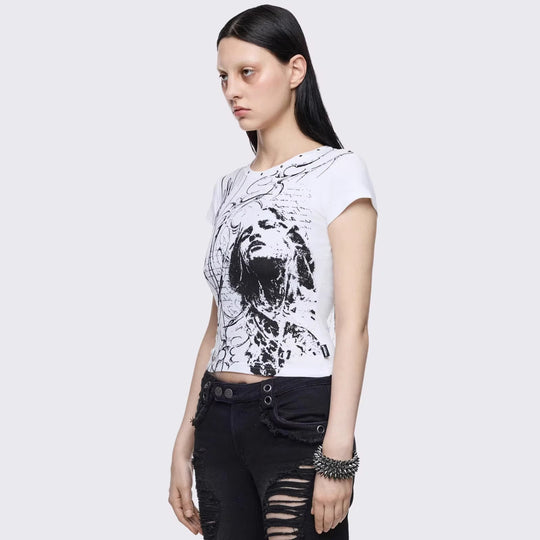 Damen Kreatives Grafik-Print T-Shirt R&B