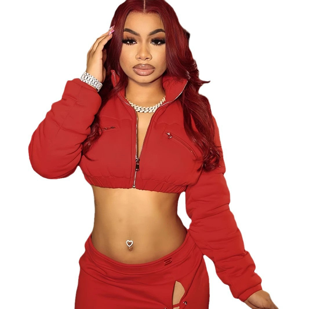 Damen cropped Sportjacke mit stylischem Stehkragen R&B