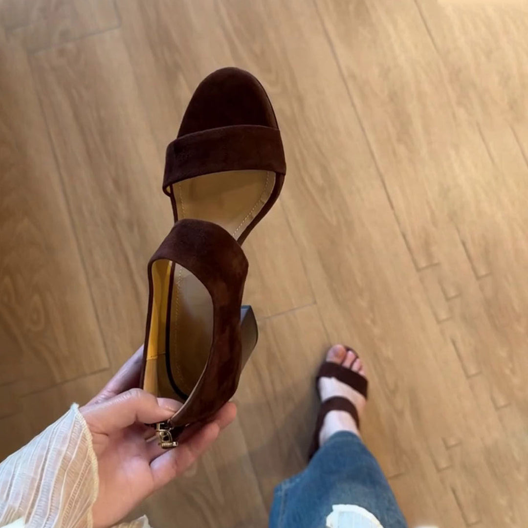 Damen eleganter Slingback-Blockabsatzschuh mit weichem Veloursleder R&B