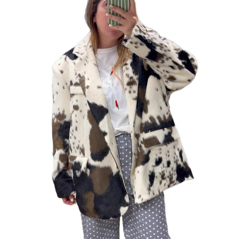 Damen lässige Oversized-Jacke mit tierischem Print R&B