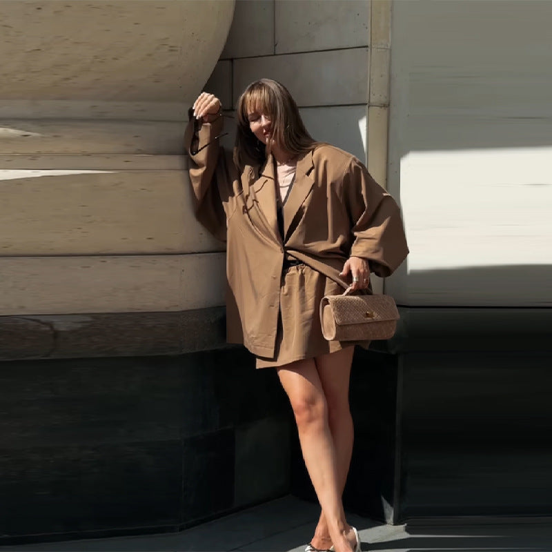 Damen Oversized Blazer-Kleid mit Seitentaschen und Gürtel