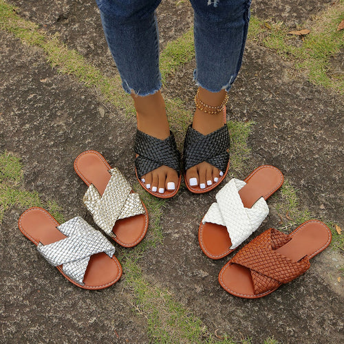Damen geflochtene Komfortsandalen mit weicher Sohle R&B