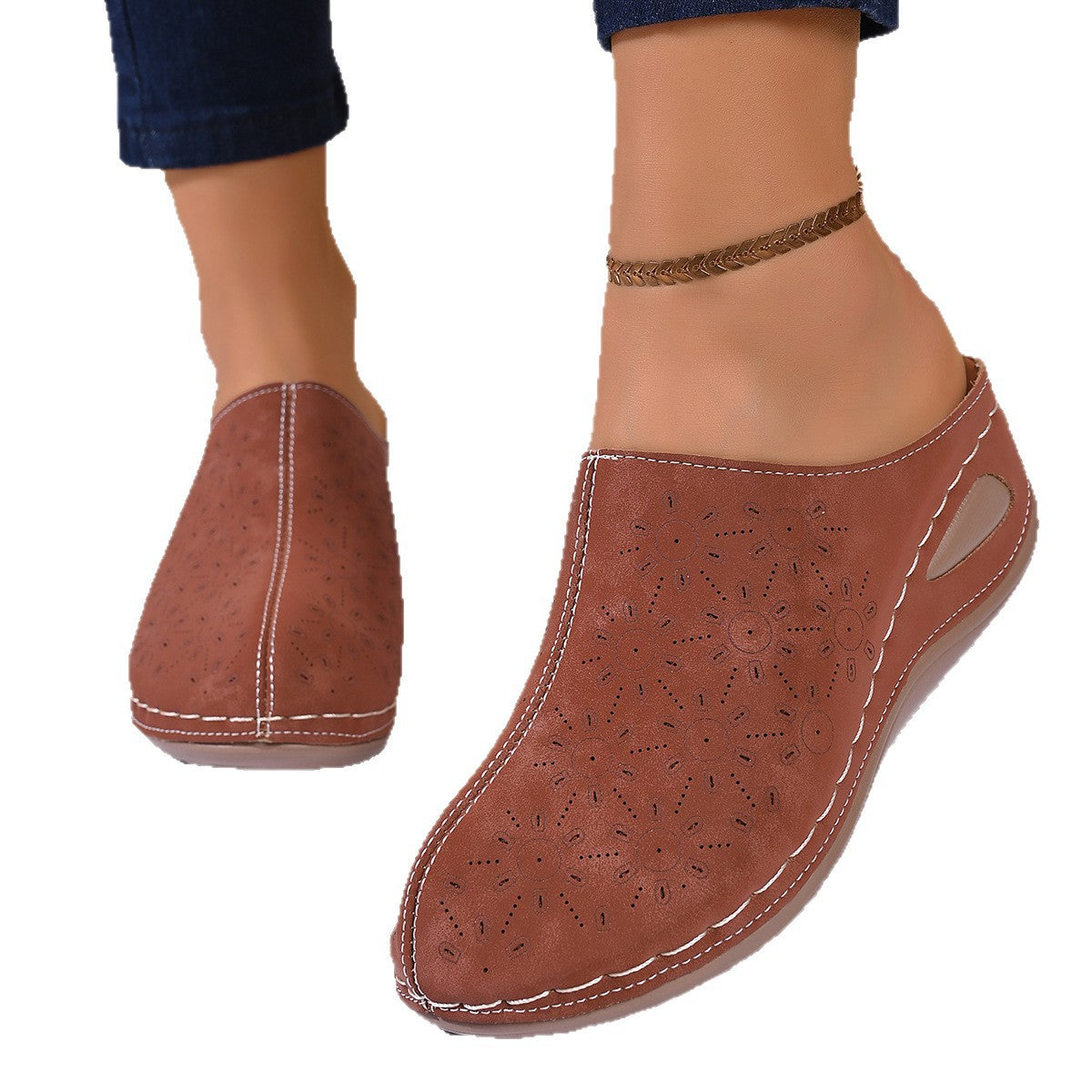 Damen Clogs mit eleganter Lochmuster-Applikation und rutschfester Sohle R&B