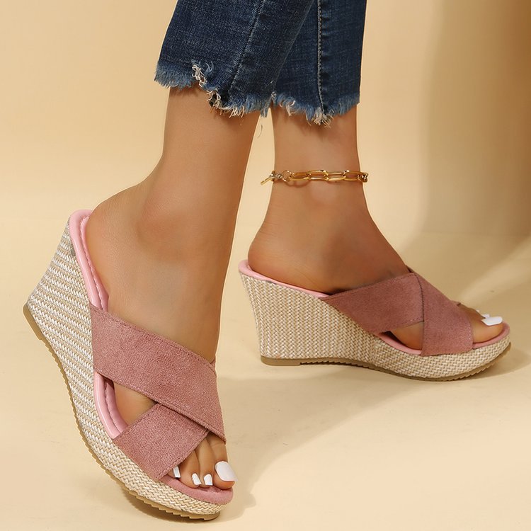 Damen Wedge-Sandalen mit großzügigem Cross-Riemendesign und gepolsterter Sohle R&B