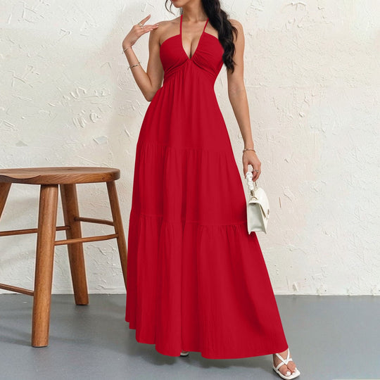 Damen Maxikleid mit fließendem Schnitt und tiefem Ausschnitt R&B