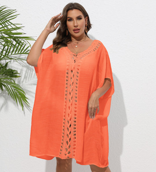 Damen Luftiger Strandkimono mit dekorativer Häkelspitze R&B