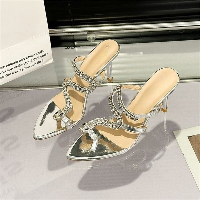 Damen elegante High Heel Sandalen mit glitzerndem Riemendesign R&B