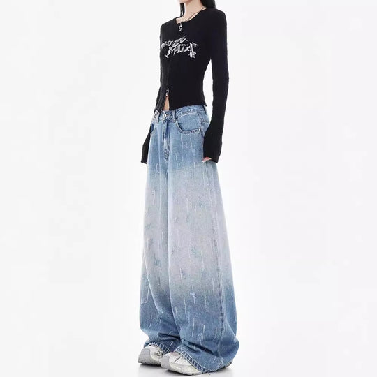 Damen Weit geschnittene Jeans mit hoch geschnittenem Bund und modischen Details R&B