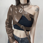 DamenR&B-Oberteil aus Kunstleder mit asymmetrischem Design R&B