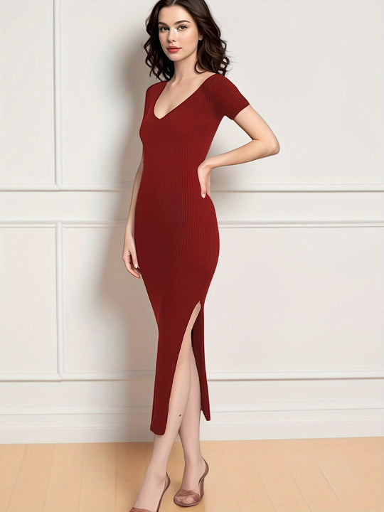 Damen Elegantes, figurbetontes Maxikleid mit Schlitz R&B