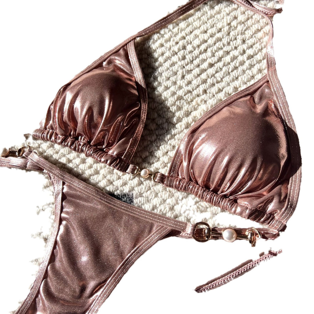 Damen Triangel-Bikini mit verstellbaren Trägern und glänzenden Akzenten R&B