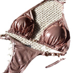 Damen Triangel-Bikini mit verstellbaren Trägern und glänzenden Akzenten R&B