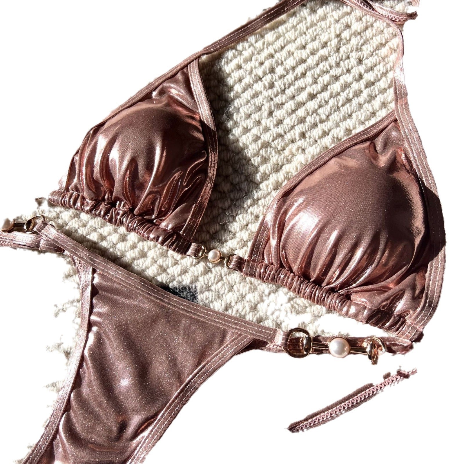Damen Triangel-Bikini mit verstellbaren Trägern und glänzenden Akzenten R&B