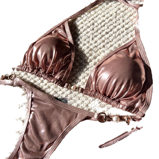 Damen Triangel-Bikini mit verstellbaren Trägern und glänzenden Akzenten R&B
