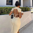 Damen Elegantes Maxikleid mit schmaler Silhouette und modischem Kragen R&B