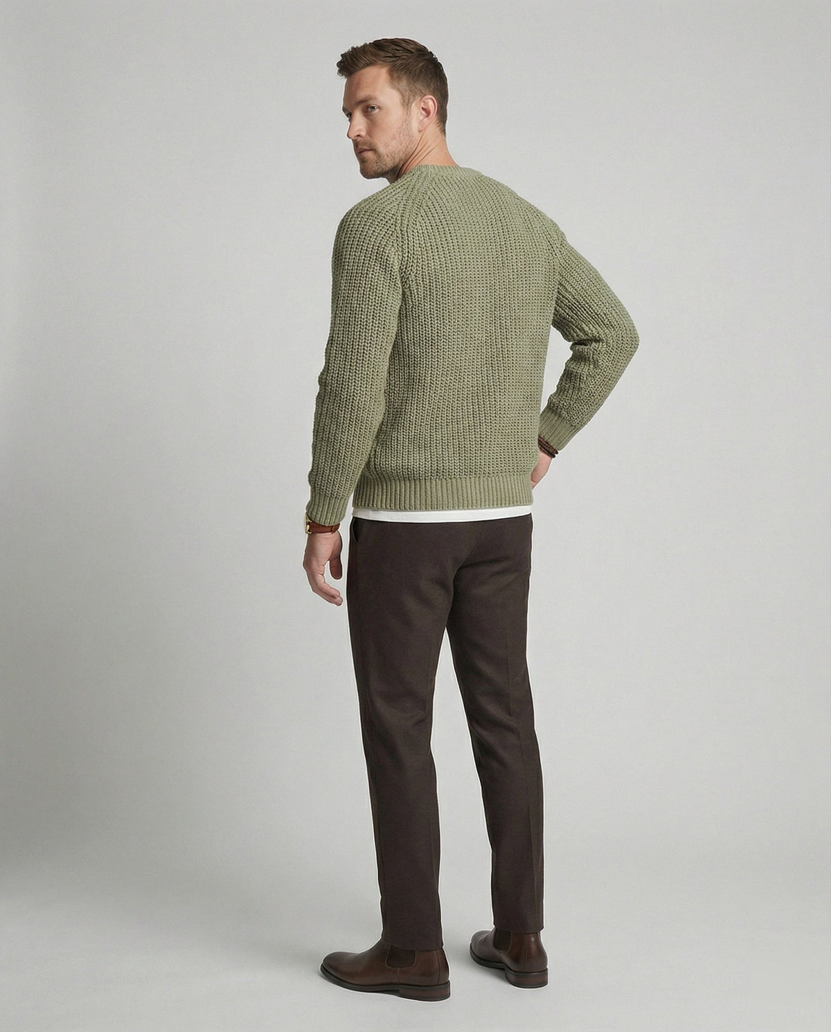 Herren Grobstrick Pullover mit Rundhalsausschnitt und lässigem Schnitt R&B