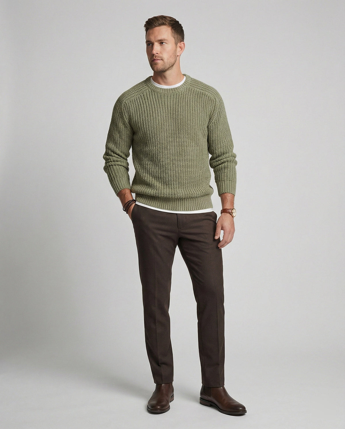 Herren Grobstrick Pullover mit Rundhalsausschnitt und lässigem Schnitt R&B