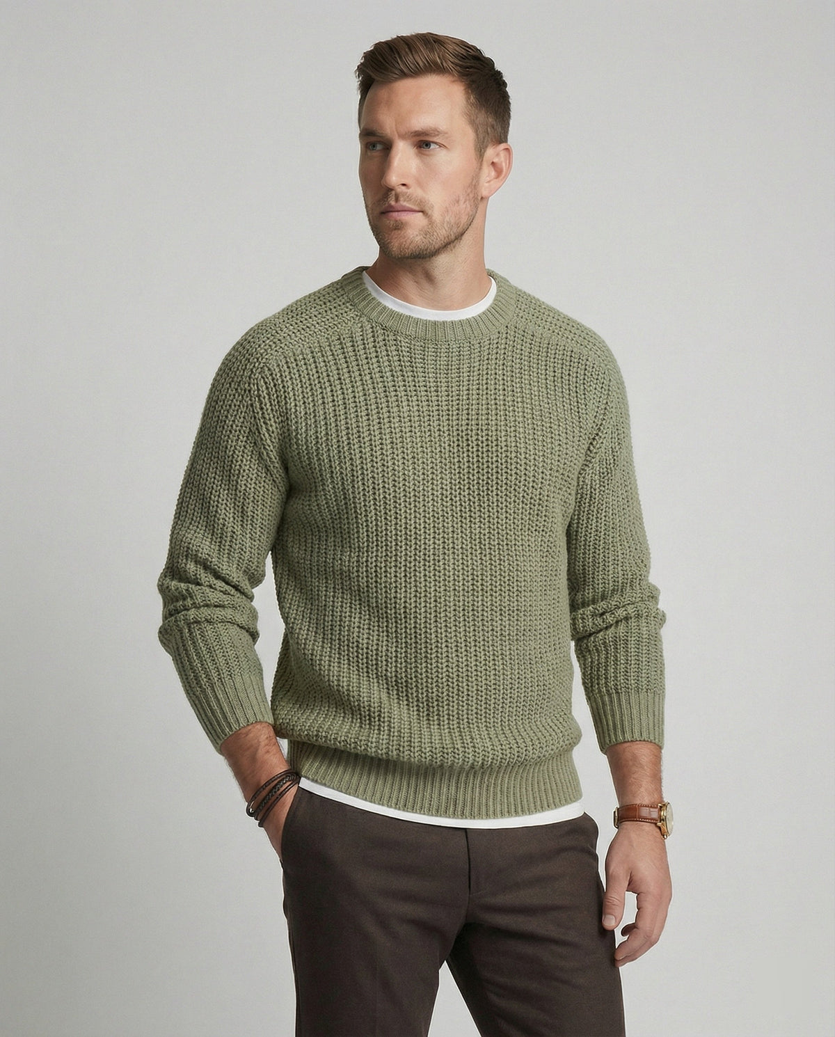 Herren Grobstrick Pullover mit Rundhalsausschnitt und lässigem Schnitt R&B