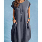Damen lässiges Sommerkleid mit praktischen Seitentaschen und Rundhalsausschnitt R&B