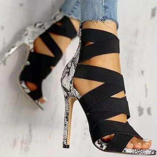 Damen Elegante Stiletto-Sandalen mit überkreuzten Riemen R&B