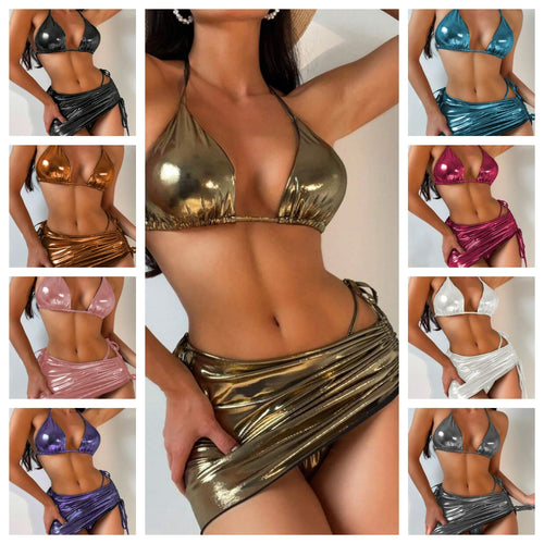 Damen Hochglanz Triangel-Bikini mit Wickelrock R&B