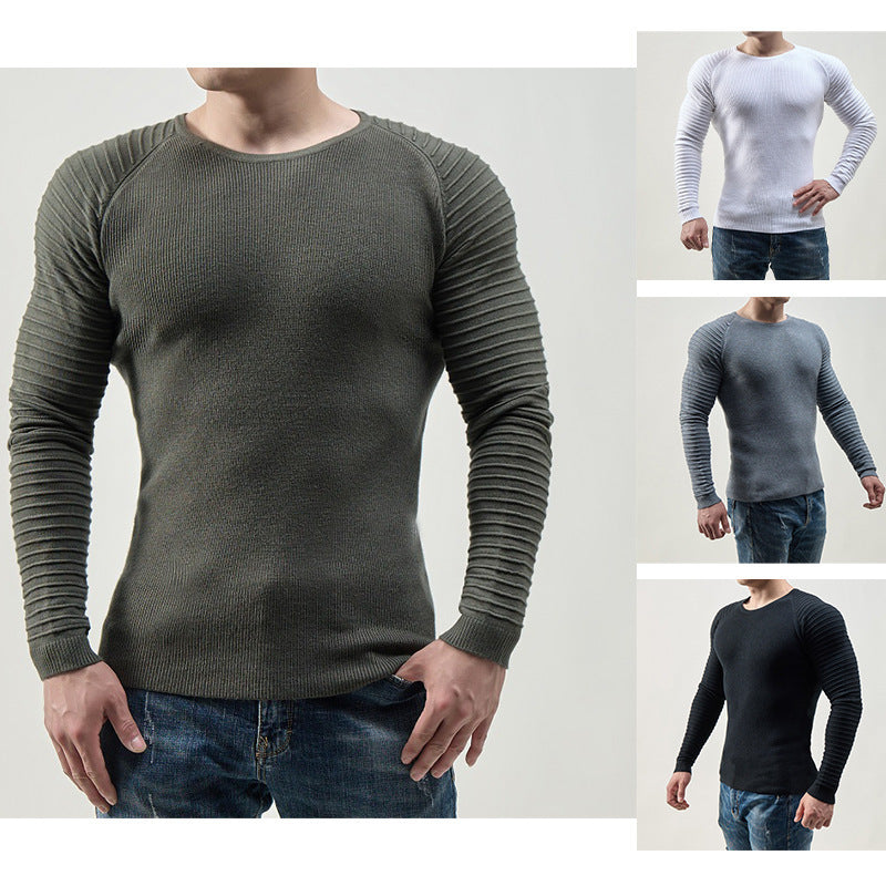 Herren moderner Langarmpullover mit strukturiertem Design und ribbeliertem Ärmel R&B