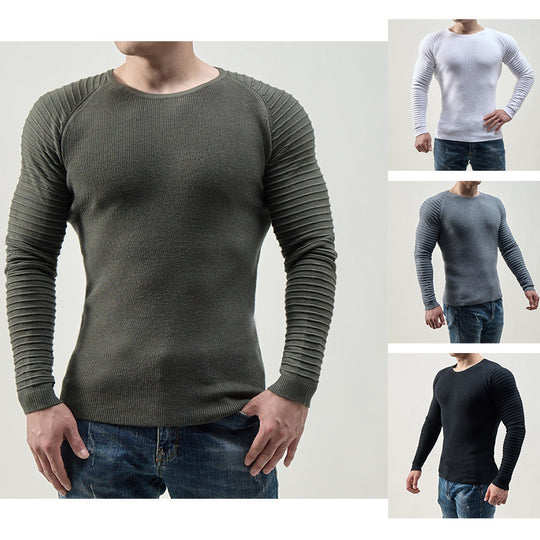 Herren moderner Langarmpullover mit strukturiertem Design und ribbeliertem Ärmel R&B