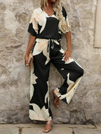 Damen luftiger Hosenanzug mit floralem Print und elastischem Bund R&B