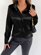 Damen Satin-Bluse mit klassischem Kragen R&B
