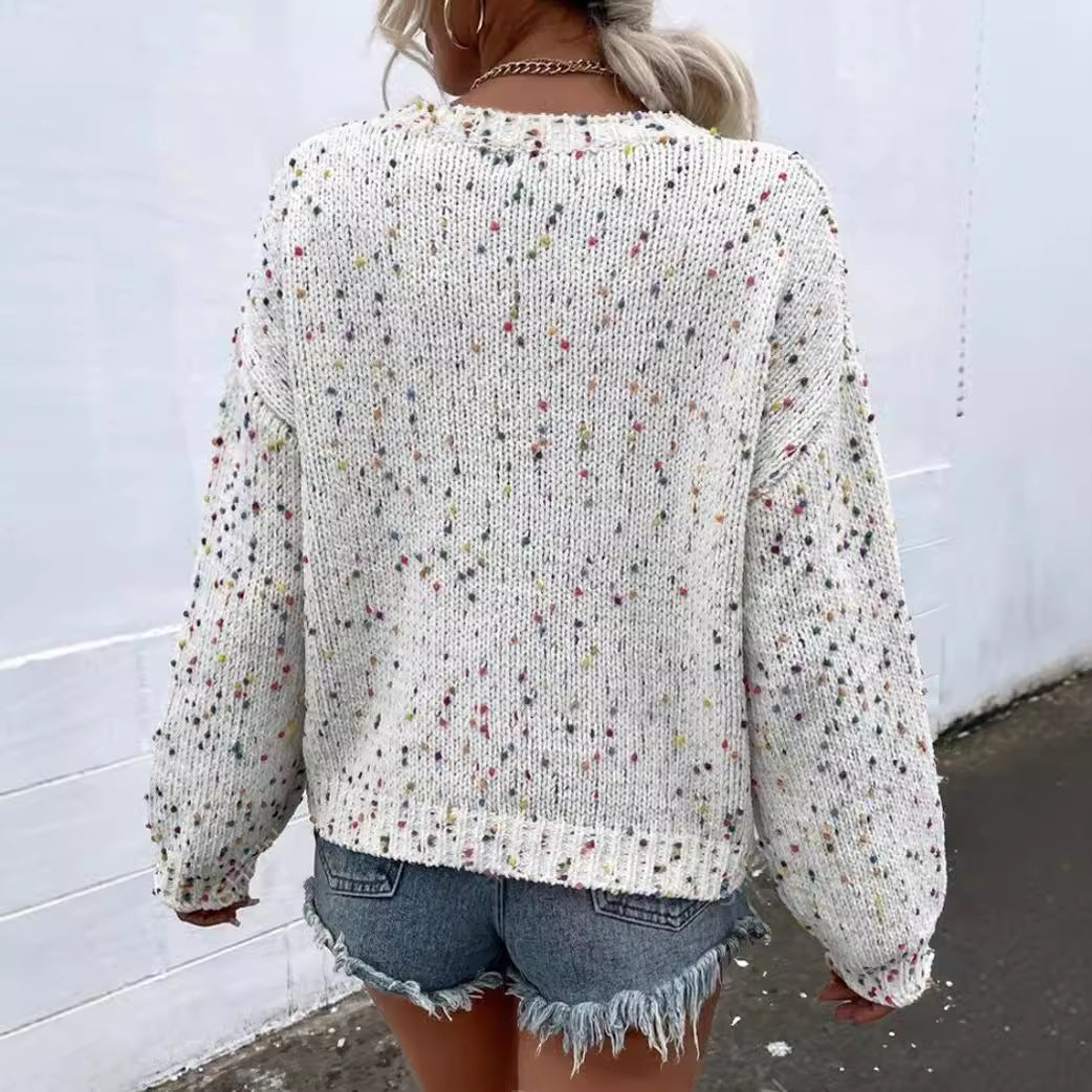 R&B | Pullover Lockere Passform Strickstoff Rippbesatz Meliertes Muster