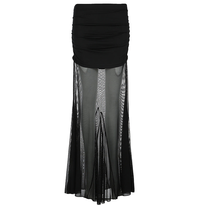 Damen Maxi-Rock mit transparentem Chiffon und gerafft Bund R&B