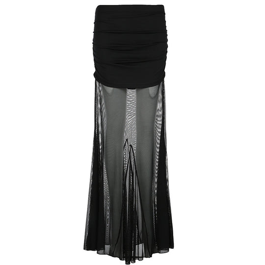 Damen Maxi-Rock mit transparentem Chiffon und gerafft Bund R&B