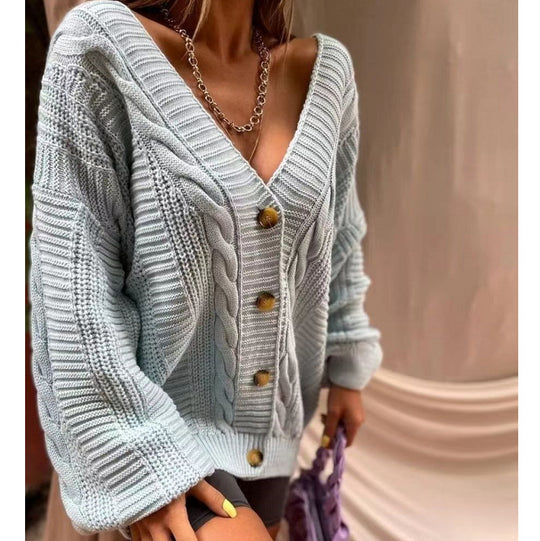 Damen Grobstrickjacke mit voluminösen Ärmeln und dekorativer Knopfleiste R&B