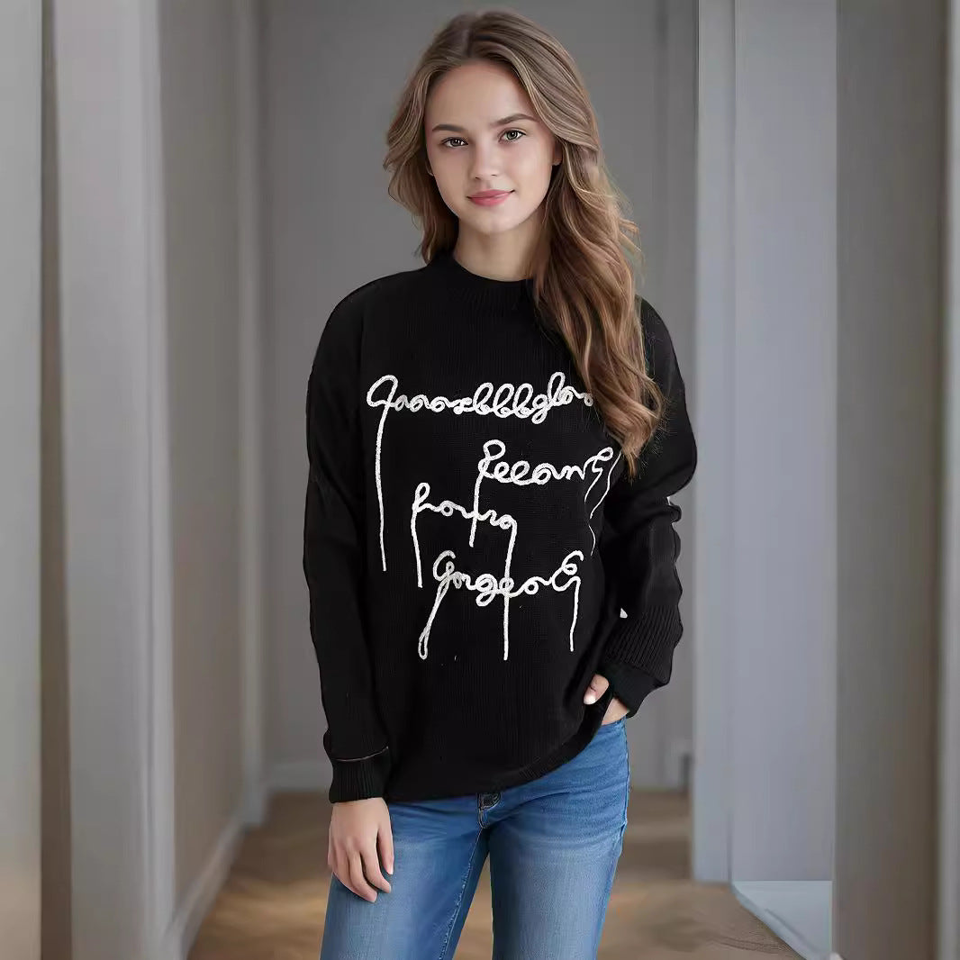 Damen lässiger Pullover mit kreativem Schriftzug R&B