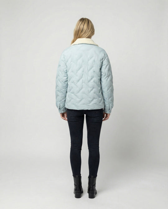 Damen Cord-Patchwork Steppjacke Warmer Wintermantel mit Revers Kragen