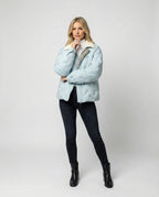 Damen Cord-Patchwork Steppjacke Warmer Wintermantel mit Revers Kragen