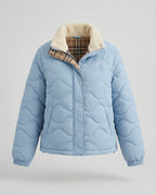 Damen Cord-Patchwork Steppjacke Warmer Wintermantel mit Revers Kragen
