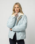 Damen Cord-Patchwork Steppjacke Warmer Wintermantel mit Revers Kragen