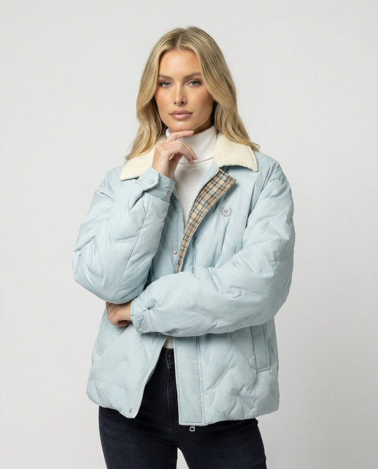 Damen Cord-Patchwork Steppjacke Warmer Wintermantel mit Revers Kragen