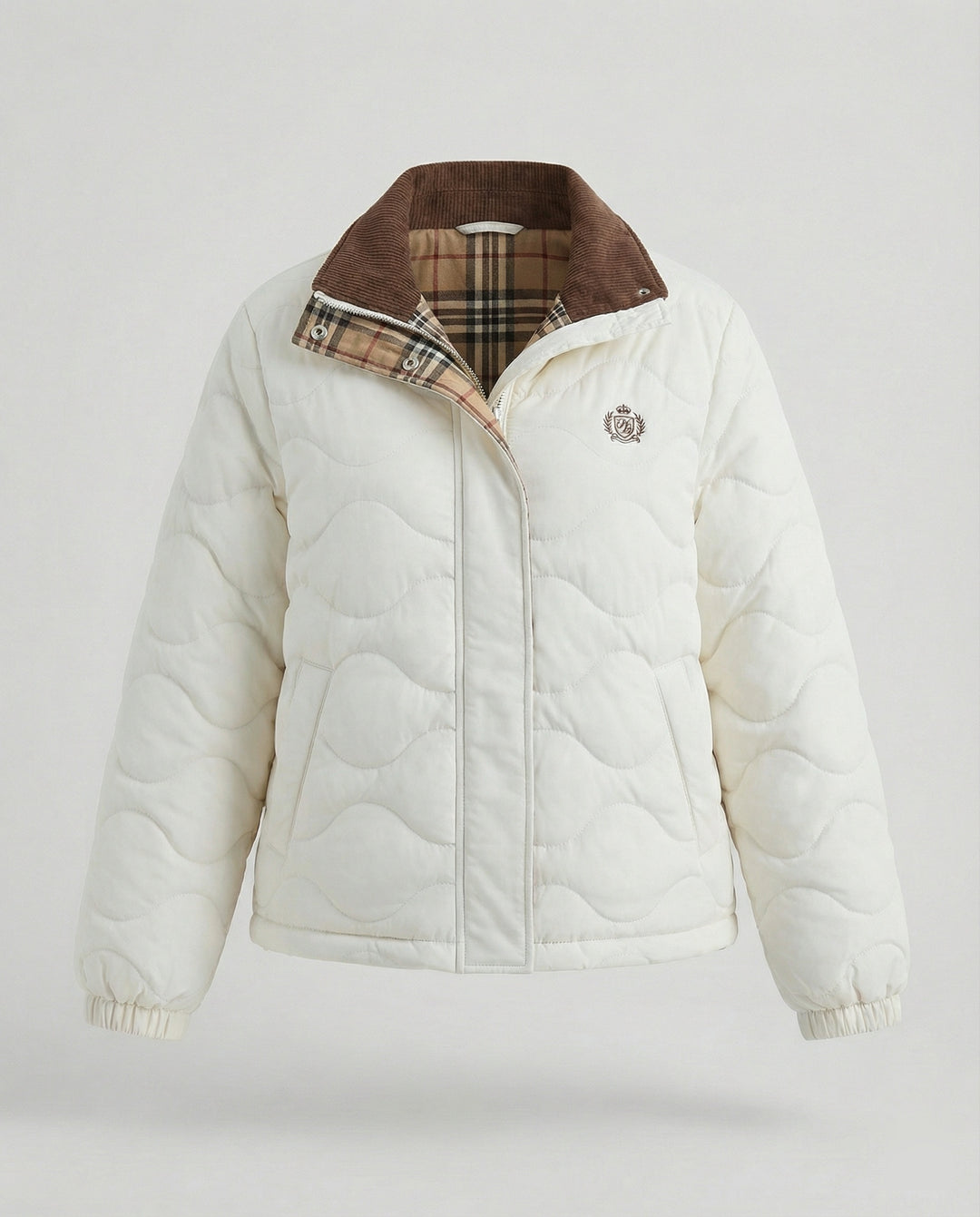 Damen Cord-Patchwork Steppjacke Warmer Wintermantel mit Revers Kragen