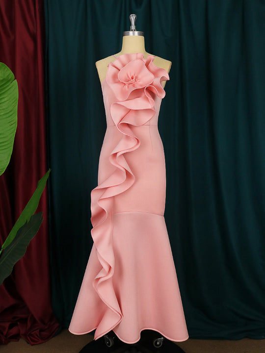 Damen elegantes Abendkleid mit asymmetrischen Rüschen R&B