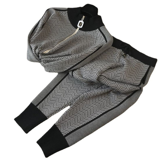 Damen sportliches und modernes Freizeitset mit kontrastierenden Mustern R&B