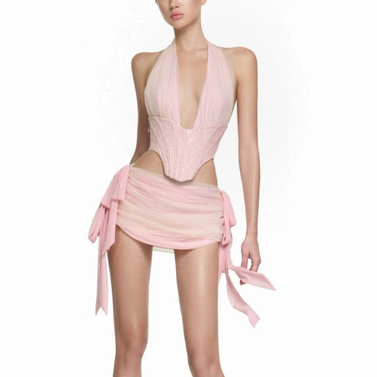 Damen Couture Bodysuit mit drapiertem Rock R&B