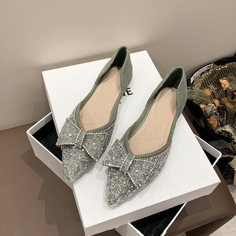 Damen elegante Ballerinas mit funkelndem Schleifendetail R&B
